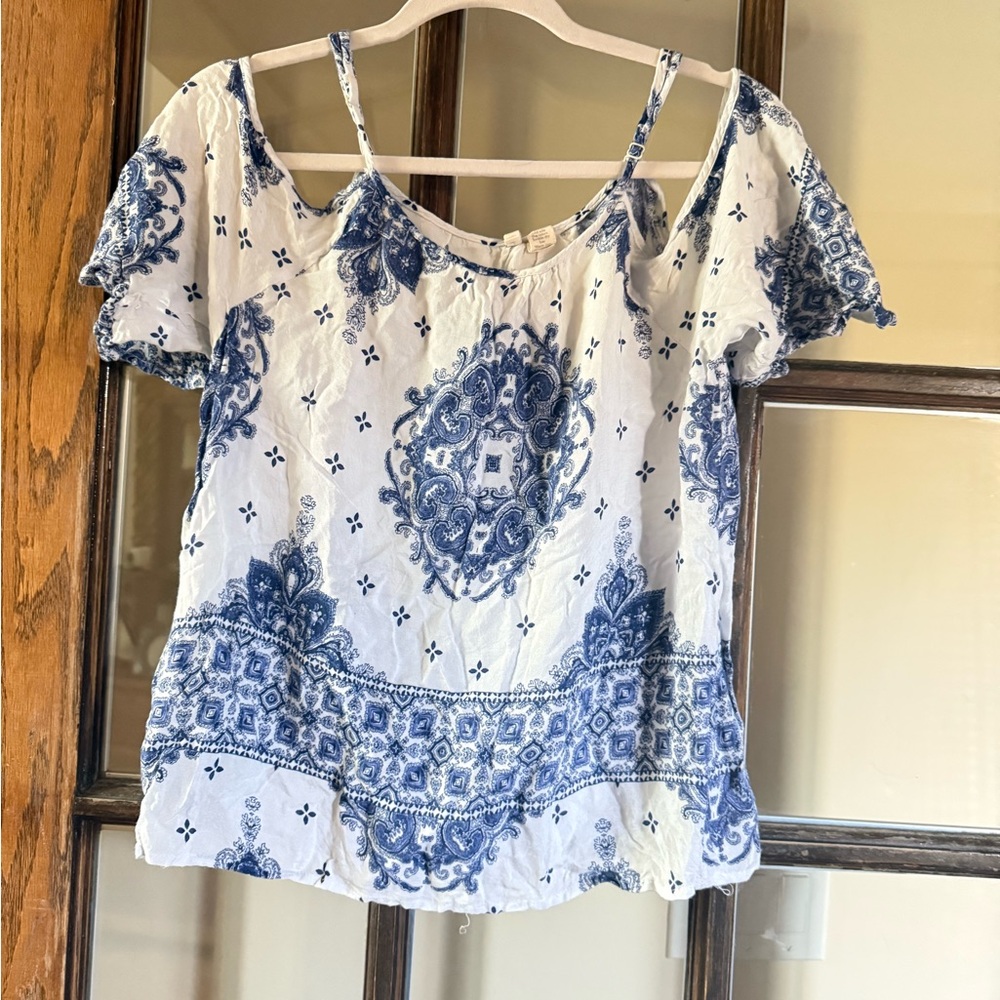 Sonoma Blue and White Patterned Blouse